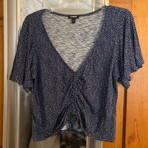 Polka Dot V-neck Cinched Top